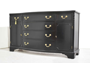 Vintage Bowfront Mahogany Sideboard by Bernhardt in Black - Newly Painted