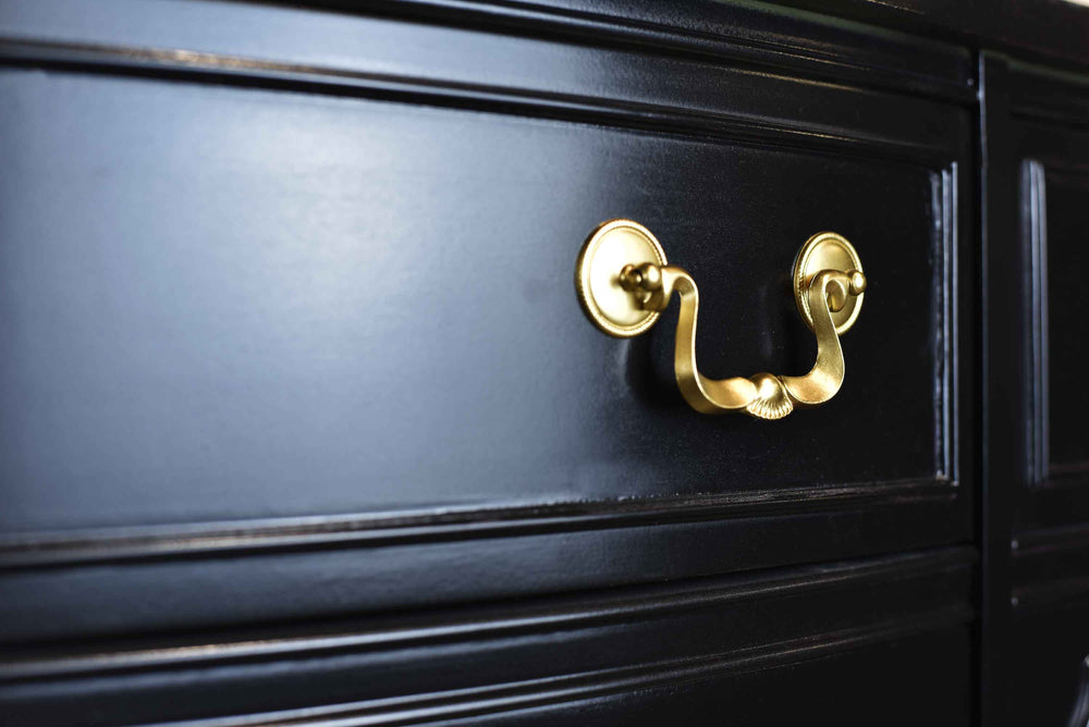 Vintage Bowfront Mahogany Sideboard by Bernhardt in Black - Newly Painted