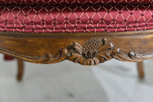 Vintage French Bergere Carved Wood Cane Red Occasional Chairs - A Pair