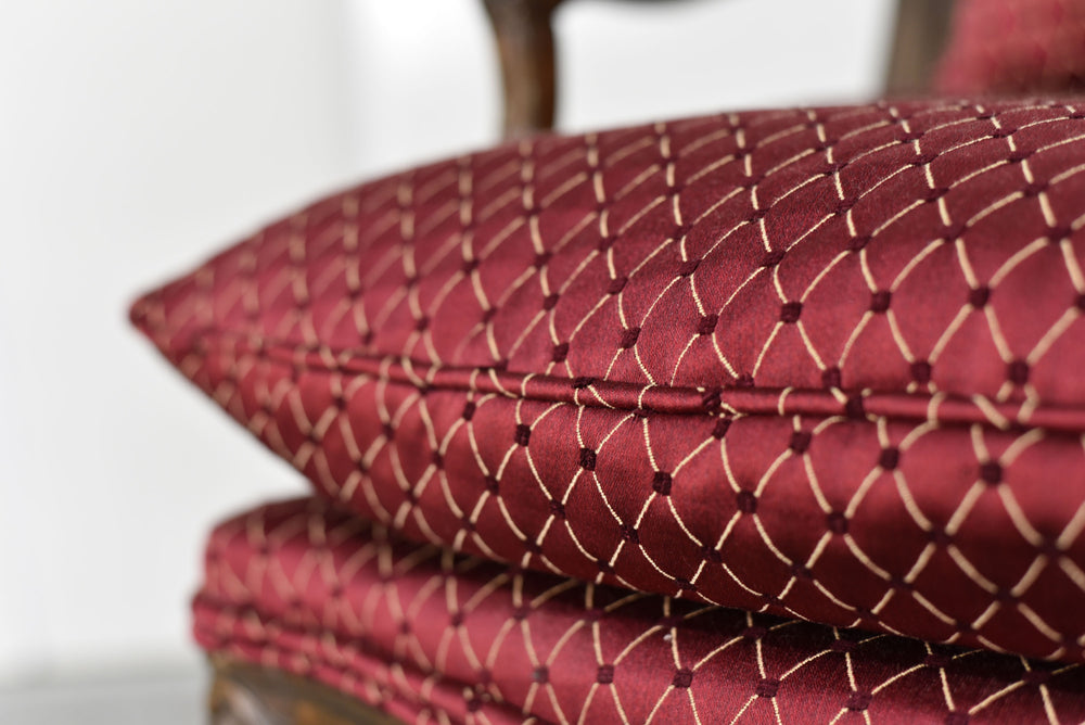 Vintage French Bergere Carved Wood Cane Red Occasional Chairs - A Pair