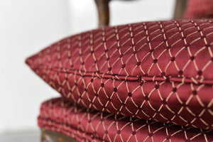 Vintage French Bergere Carved Wood Cane Red Occasional Chairs - A Pair