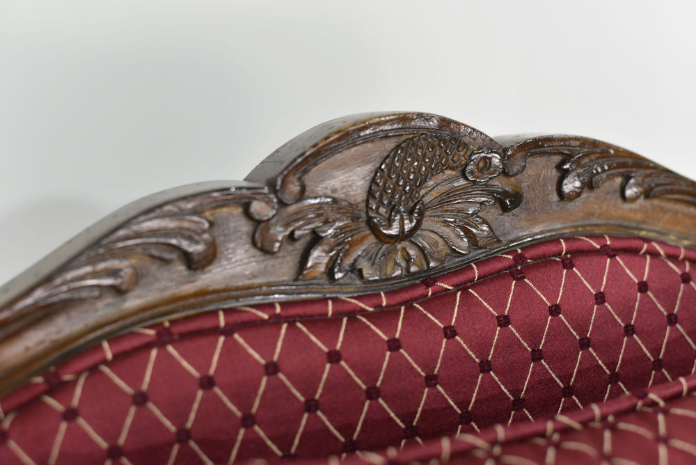 Vintage French Bergere Carved Wood Cane Red Occasional Chairs - A Pair