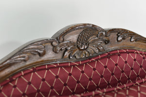 Vintage French Bergere Carved Wood Cane Red Occasional Chairs - A Pair