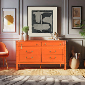 1970s Hollywood Regency Faux Bamboo  Dresser Allegro by Thomasville in Orange - Newly Painted