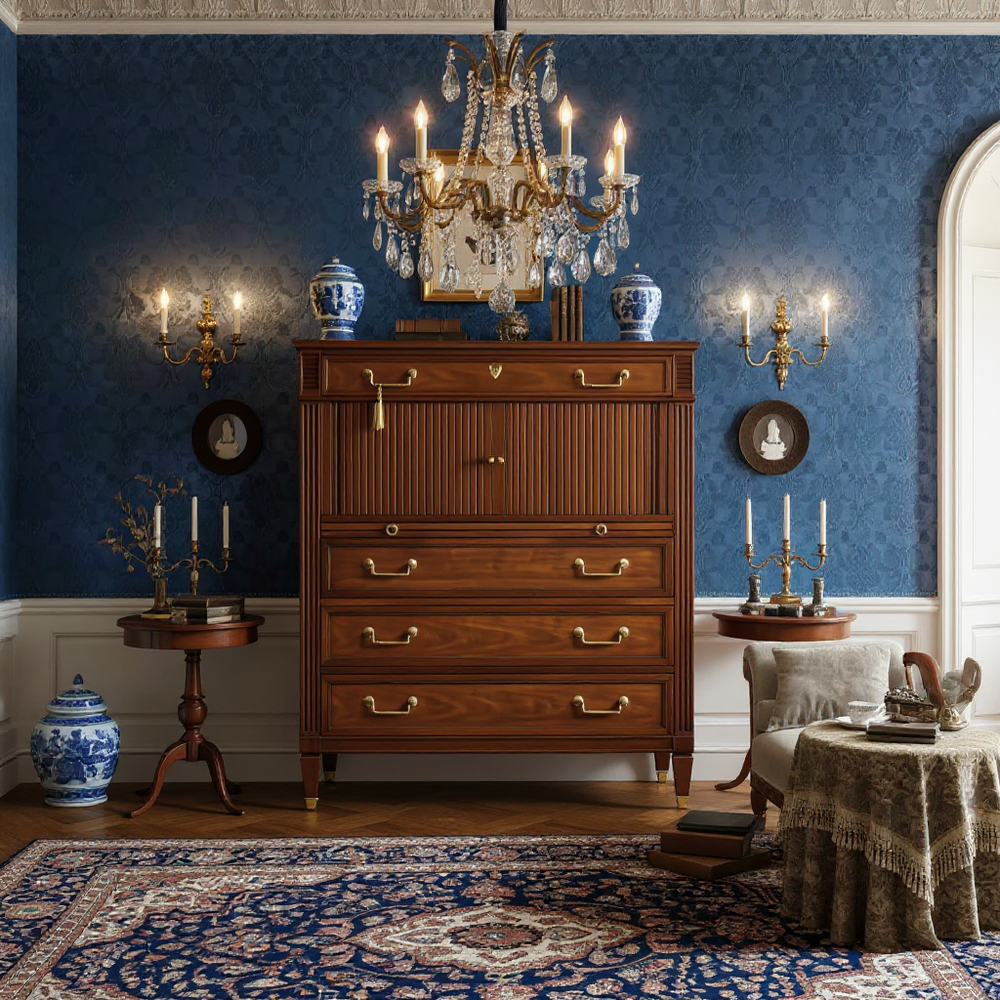 Mid Century Provincial Louis XVI Collection Tambour Door Chest by Kindel of Grand Rapids