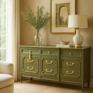 Mid Century Transitional Credenza Lowboy Dresser by Drexel in Green - Newly Painted