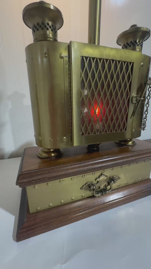 
            
                Load and play video in Gallery viewer, Mid Century Riveted Industrial Steampunk Flickering Lantern Brass Lamps - a Pair
            
        