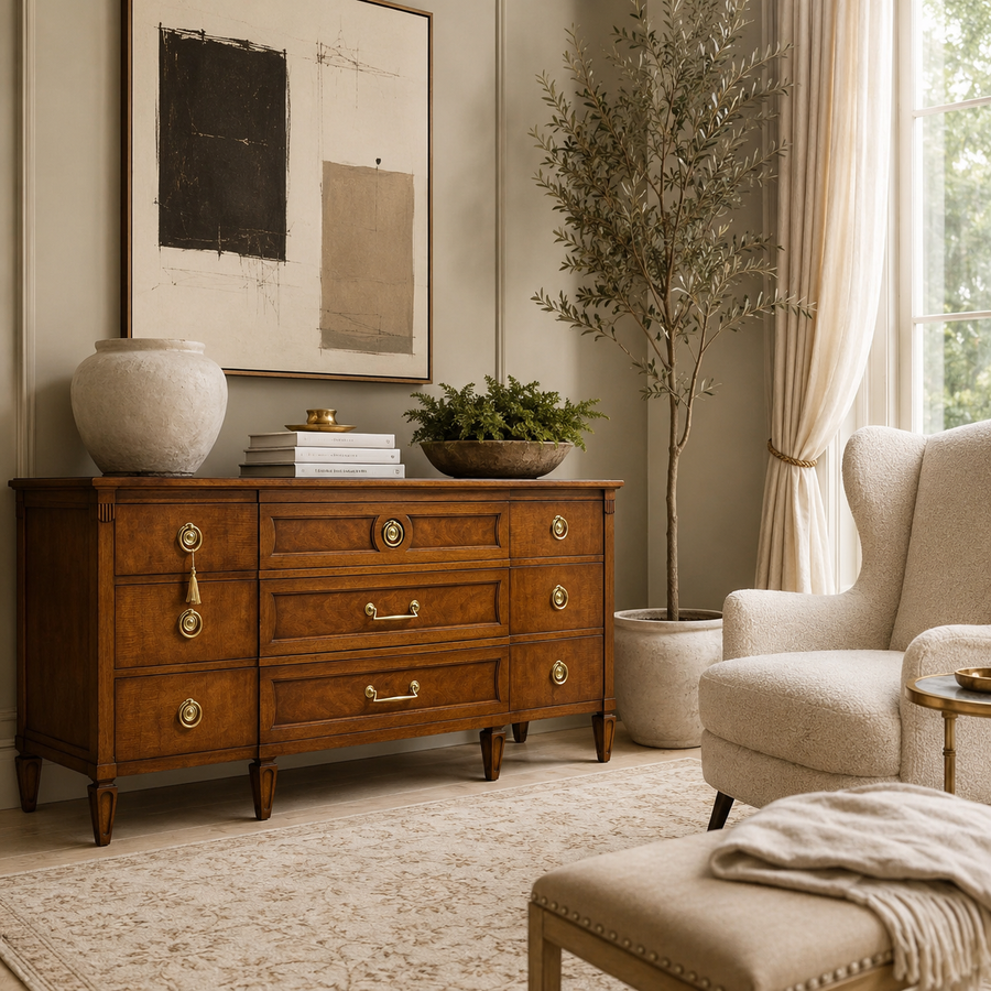 Mid Century Transitional Dresser or Sideboard by Henredon Furniture styled as Transitional