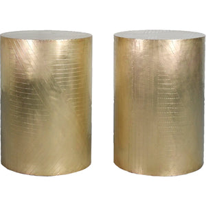 Vintage Brass Drum Metal Wrapped Side Tables - a Pair