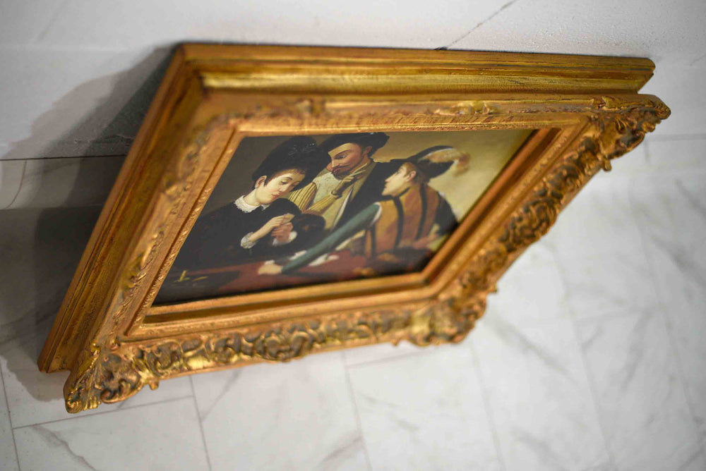 Caravaggio "The Cardsharps" Painting Reproduction with Gold Ornate Frame