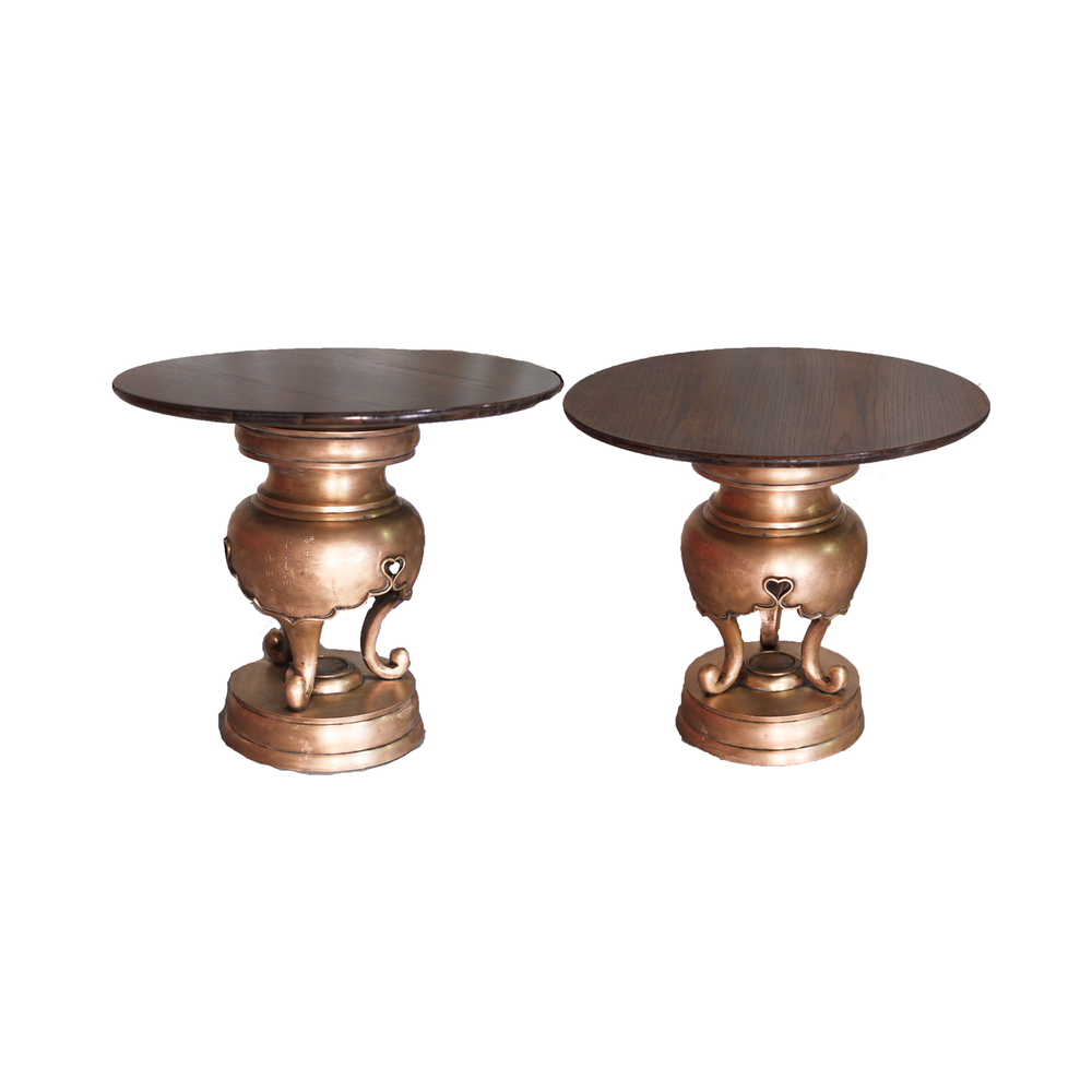 18th Century Chinese Cast Bronze Tripod Censers Modified with Tabletops - A Pair