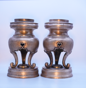 18th Century Chinese Cast Bronze Tripod Censers Modified with Tabletops - A Pair