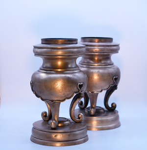 18th Century Chinese Cast Bronze Tripod Censers Modified with Tabletops - A Pair