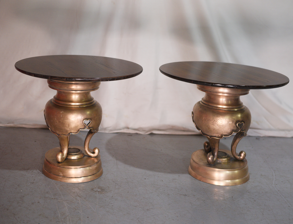 18th Century Chinese Cast Bronze Tripod Censers Modified with Tabletops - A Pair