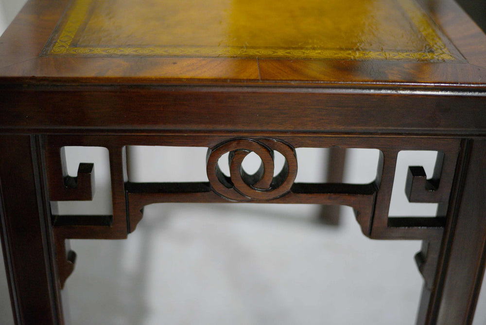 1970s Mahogany Chinoiserie Side Tables with Leather Top - A Pair