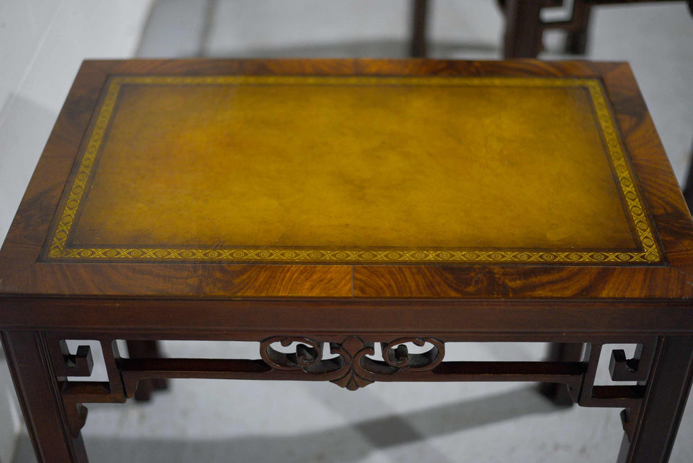 1970s Mahogany Chinoiserie Side Tables with Leather Top - A Pair