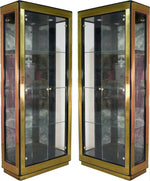 1970s Mirrored & Brass Curio Vitrine Display Cabinets by Mastercraft - A Pair