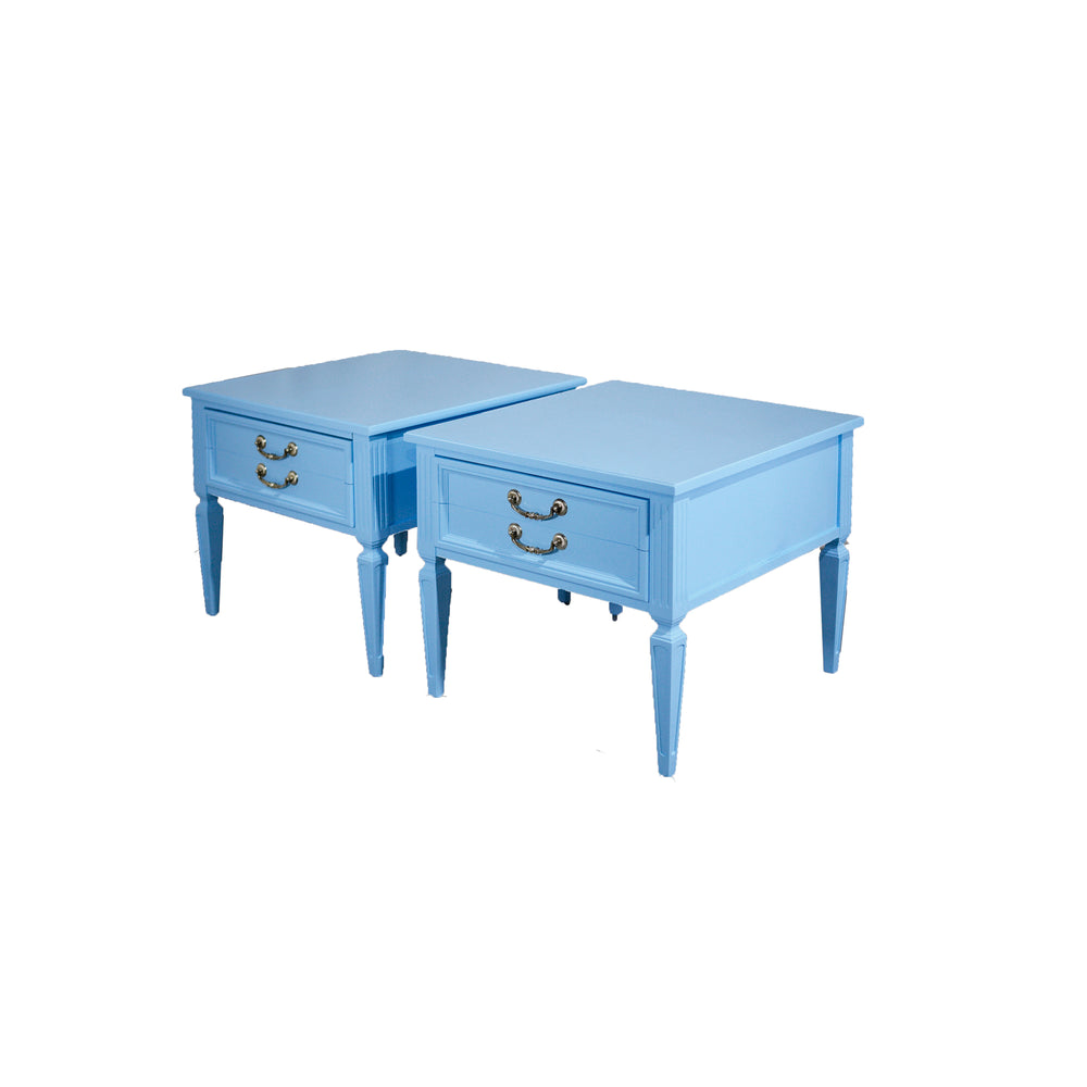 1970s Transitional End Tables by Thomasville in Blue a Pair - Newly Painted