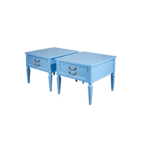 1970s Transitional End Tables by Thomasville in Blue a Pair - Newly Painted