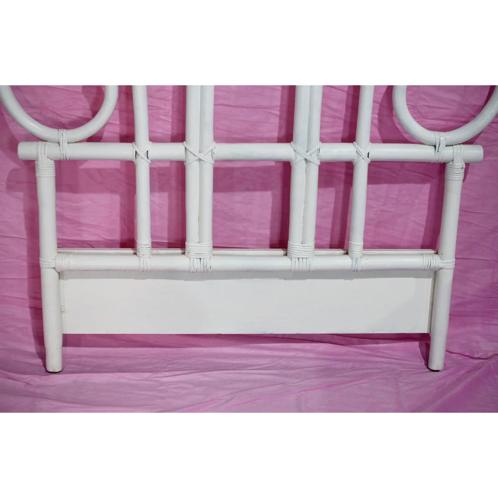 1970s Palm Beach Regency Twin Rattan Headboards in White - a Pair