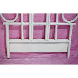 1970s Palm Beach Regency Twin Rattan Headboards in White - a Pair