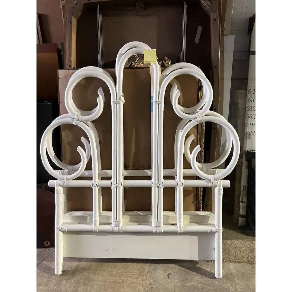 1970s Palm Beach Regency Twin Rattan Headboards in White - a Pair