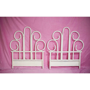 1970s Palm Beach Regency Twin Rattan Headboards in White - a Pair