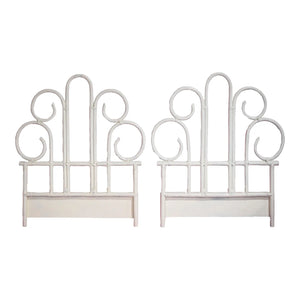 1970s Palm Beach Regency Twin Rattan Headboards in White - a Pair