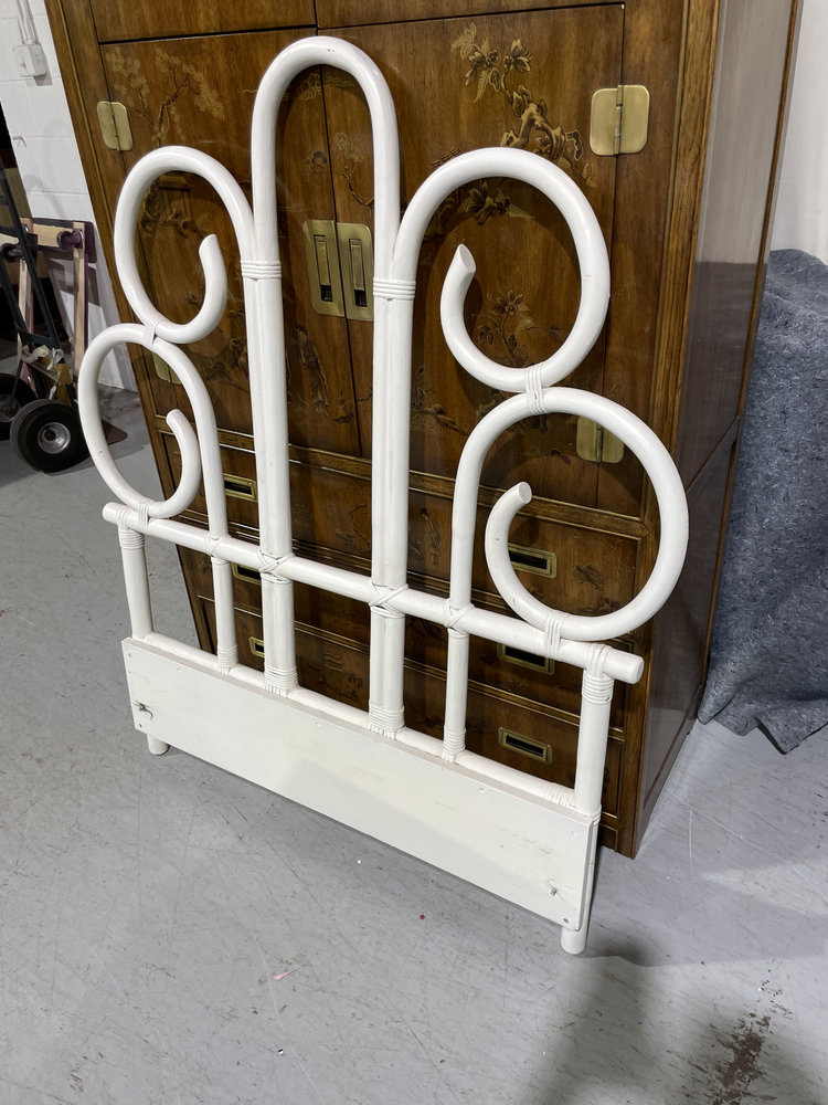 1970s Palm Beach Regency Twin Rattan Headboards in White - a Pair