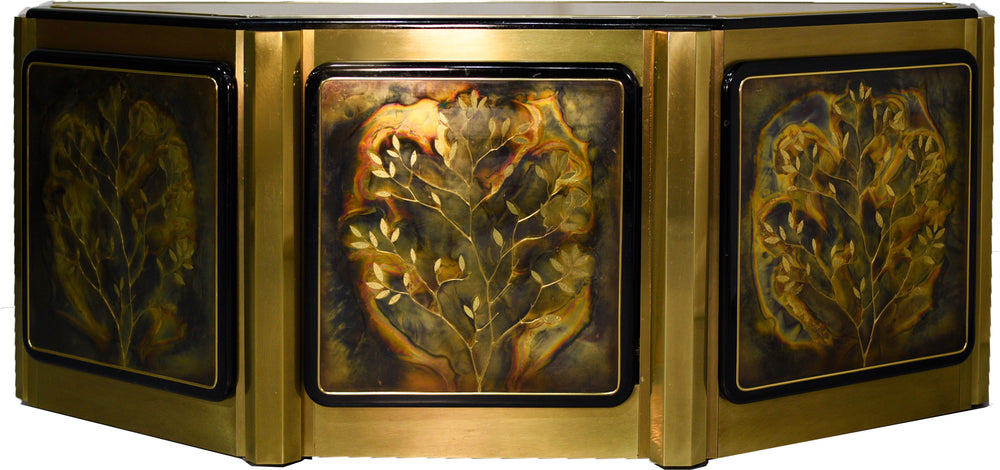 1970s Bernhard Rohne for Mastercraft Acid Etched Brass "Tree of Life" Sideboard Credenza