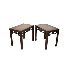 1970s Mahogany Chinoiserie Side Tables with Leather Top - A Pair