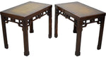 1970s Mahogany Chinoiserie Side Tables with Leather Top - A Pair