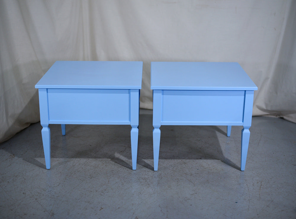 1970s Transitional End Tables by Thomasville in Blue a Pair - Newly Painted