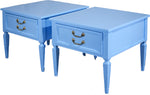 1970s Transitional End Tables by Thomasville in Blue a Pair - Newly Painted