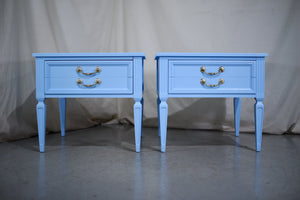 1970s Transitional End Tables by Thomasville in Blue a Pair - Newly Painted