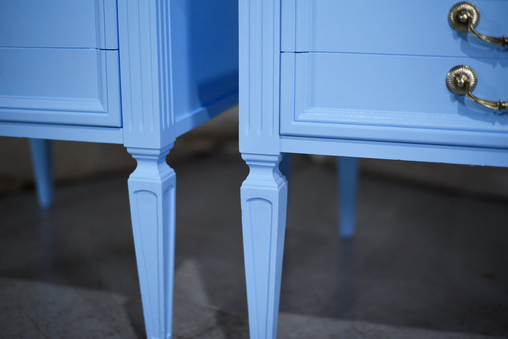 1970s Transitional End Tables by Thomasville in Blue a Pair - Newly Painted