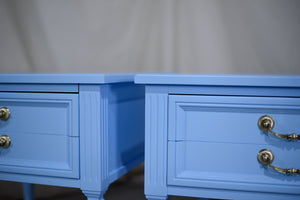 1970s Transitional End Tables by Thomasville in Blue a Pair - Newly Painted