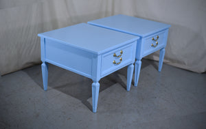 1970s Transitional End Tables by Thomasville in Blue a Pair - Newly Painted