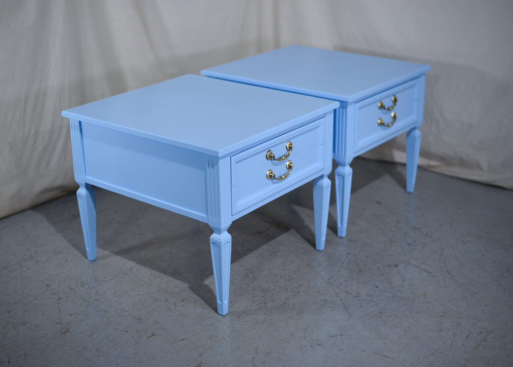 1970s Transitional End Tables by Thomasville in Blue a Pair - Newly Painted