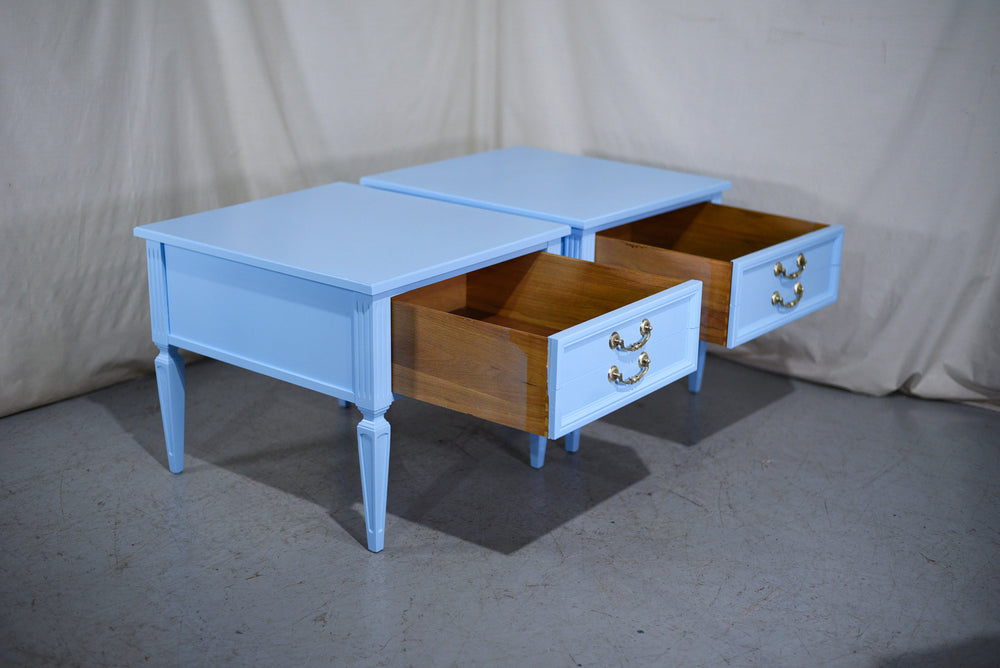 1970s Transitional End Tables by Thomasville in Blue a Pair - Newly Painted