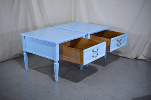 1970s Transitional End Tables by Thomasville in Blue a Pair - Newly Painted