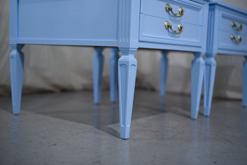 1970s Transitional End Tables by Thomasville in Blue a Pair - Newly Painted