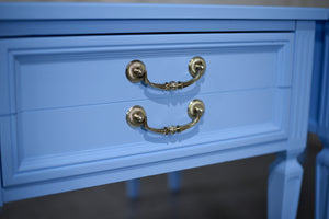 1970s Transitional End Tables by Thomasville in Blue a Pair - Newly Painted