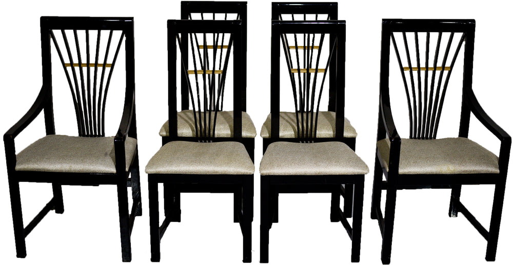 1980 Modern Black Lacquer Dining Chairs Made in Italy - Set of 6