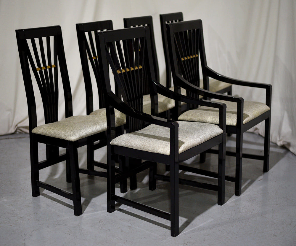 1980 Modern Black Lacquer Dining Chairs Made in Italy - Set of 6
