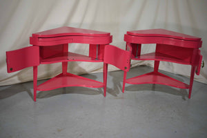 Vintage Triangular Concave Flip-Out Tables in Pink Newly Painted - A Pair