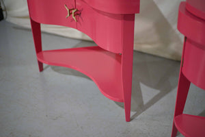 Vintage Triangular Concave Flip-Out Tables in Pink Newly Painted - A Pair