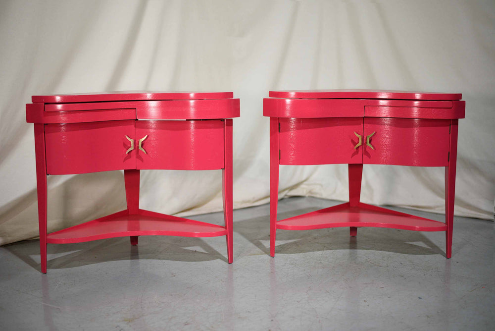 1980s Trangular Concave Flip-Out Tables in Pink - Newly Painted Media 1 of 7