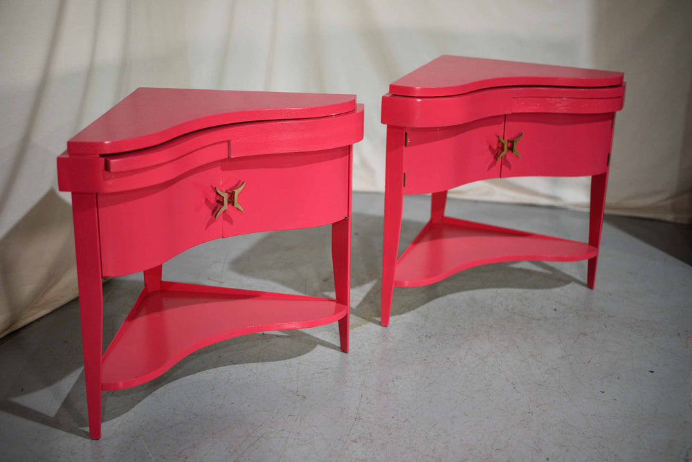 1980s Trangular Concave Flip-Out Tables in Pink - Newly Painted Media 1 of 7