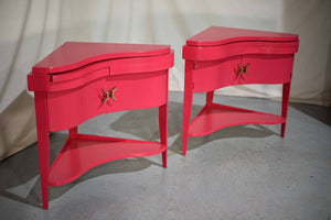 1980s Trangular Concave Flip-Out Tables in Pink - Newly Painted Media 1 of 7